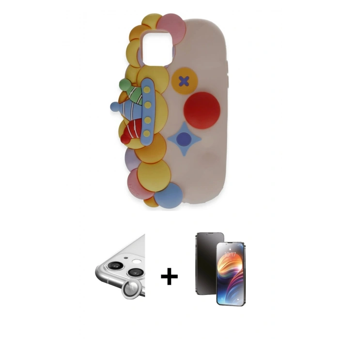 MARSİLYAN™- iPhone 11 Kılıf Akış Yansıma - Siyah 3D Antistatik Mat Seramik Nano Ekran Koruyucu + Raze Metal Kamera Lens - GS