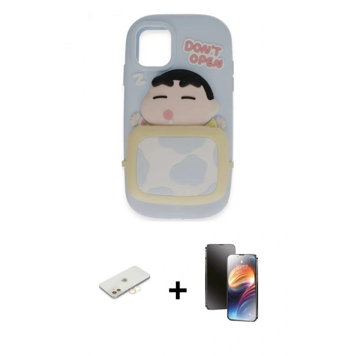 MARSİLYAN™- iPhone 11 Kılıf Akış Yansıma - Siyah 3D Antistatik Mat Seramik Nano Ekran Koruyucu + Renkli Kamera Lens Koruma Cam - SI