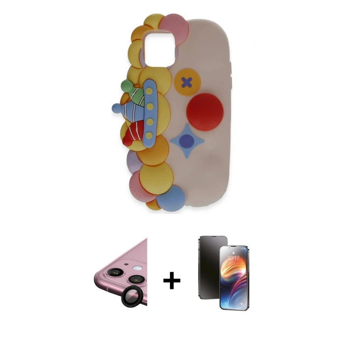 MARSİLYAN™- iPhone 11 Kılıf Akış Yansıma - Siyah 3D Antistatik Mat Seramik Nano Ekran Koruyucu + Siyah Raze Metal Kamera Lens