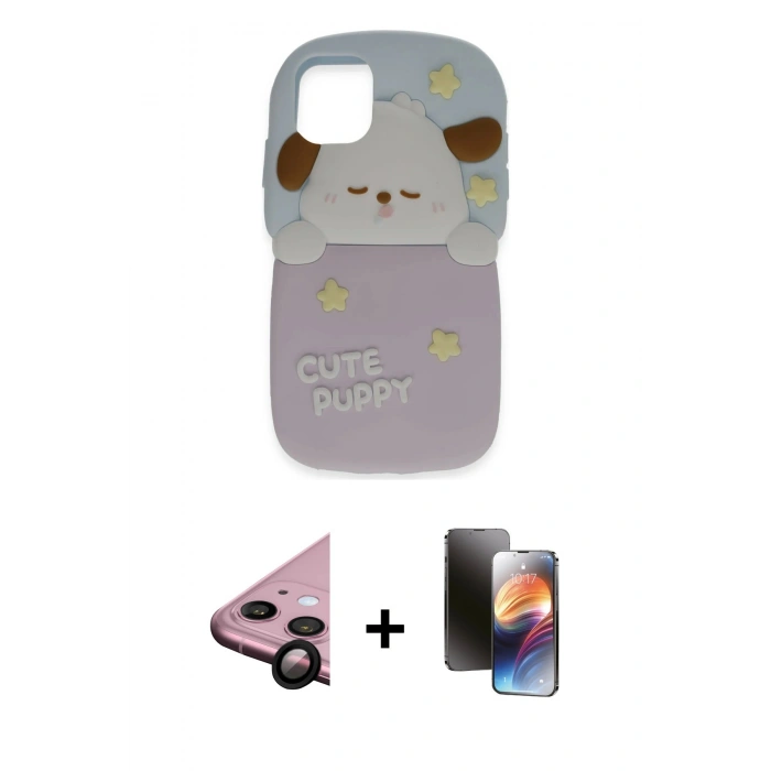 MARSİLYAN™- iPhone 11 Kılıf Akış Yansıma - Siyah 3D Antistatik Mat Seramik Nano Ekran Koruyucu + Siyah Raze Metal Kamera Lens