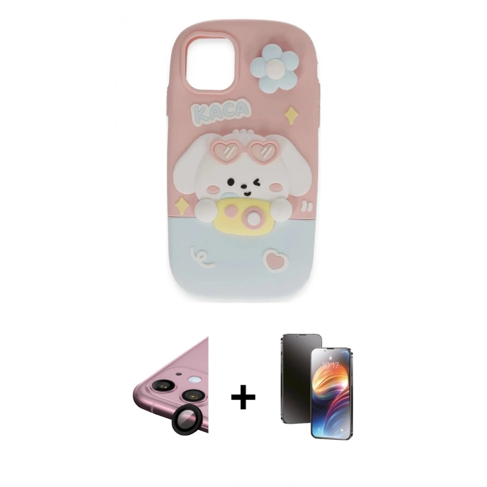MARSİLYAN™- iPhone 11 Kılıf Akış Yansıma - Siyah 3D Antistatik Mat Seramik Nano Ekran Koruyucu + Siyah Raze Metal Kamera Lens