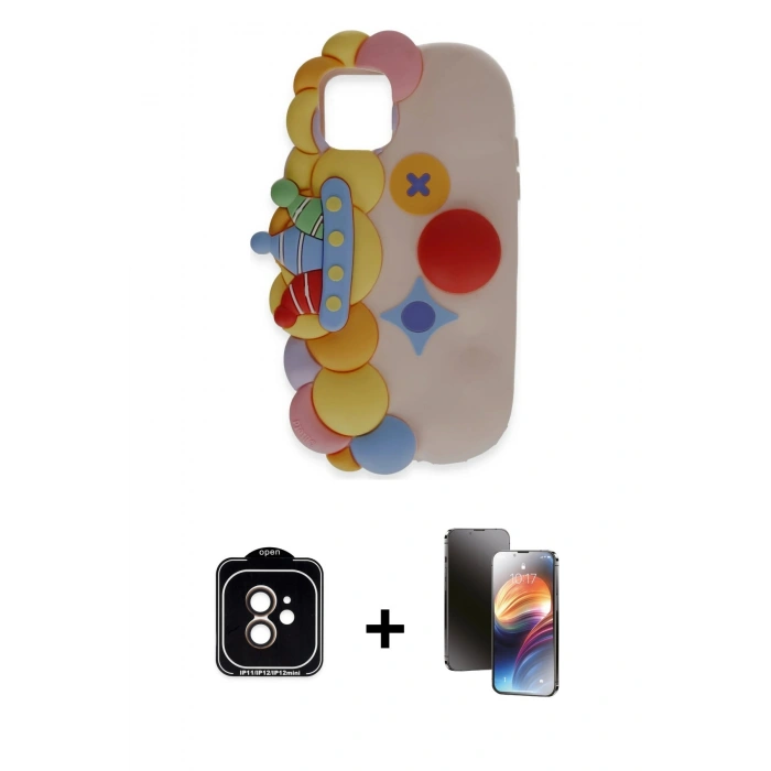 MARSİLYAN™- iPhone 11 Kılıf Akış Yansıma - Siyah 3D Antistatik Mat Seramik Nano Ekran Koruyucu + PVD Metal Kamera Lens - TU