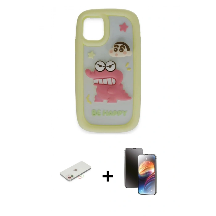MARSİLYAN™- iPhone 11 Kılıf Akış Yansıma - Siyah 3D Antistatik Mat Seramik Nano Ekran Koruyucu + Renkli Kamera Lens Koruma Cam - YL