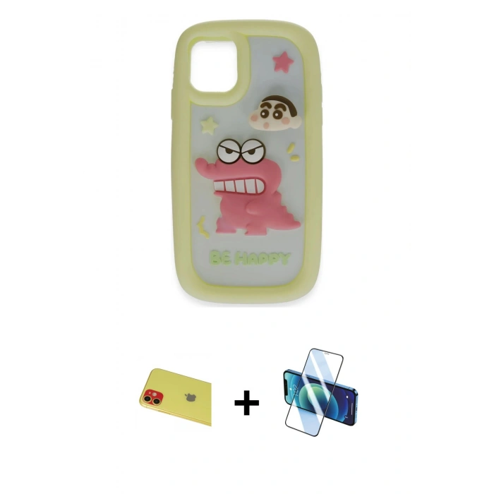 MARSİLYAN™- iPhone 11 Kılıf Akış Yansıma - Siyah 3D Antistatik Seramik Nano Ekran Koruyucu + Rainbow Kamera Lens Koruma Cam - KI