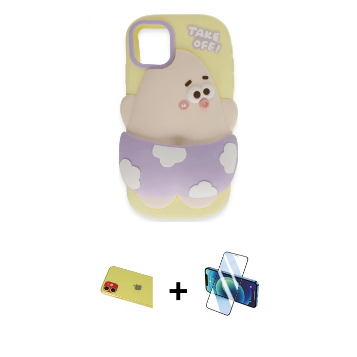 MARSİLYAN™- iPhone 11 Kılıf Akış Yansıma - Siyah 3D Antistatik Seramik Nano Ekran Koruyucu + Rainbow Kamera Lens Koruma Cam - KI