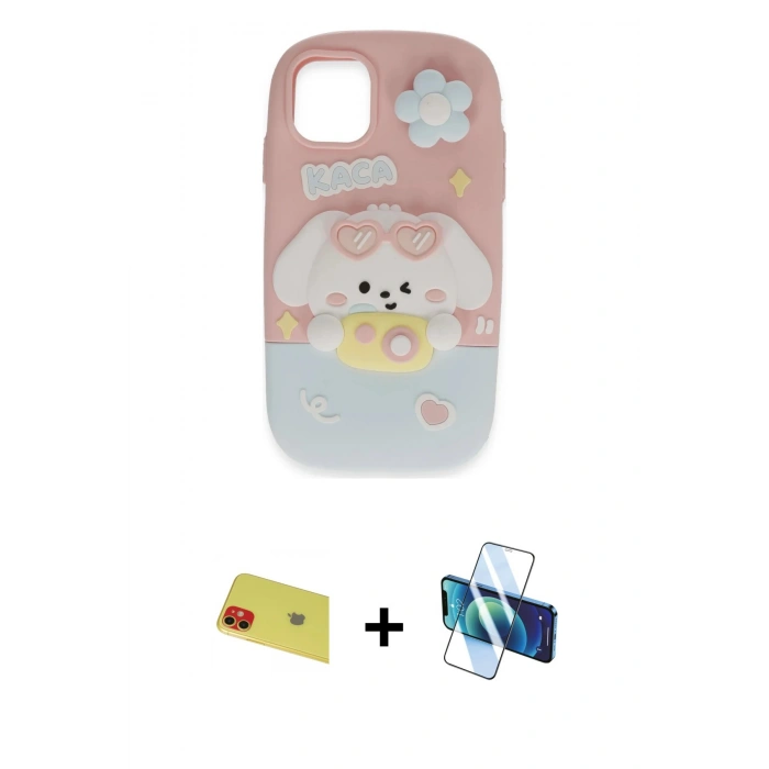 MARSİLYAN™- iPhone 11 Kılıf Akış Yansıma - Siyah 3D Antistatik Seramik Nano Ekran Koruyucu + Rainbow Kamera Lens Koruma Cam - KI