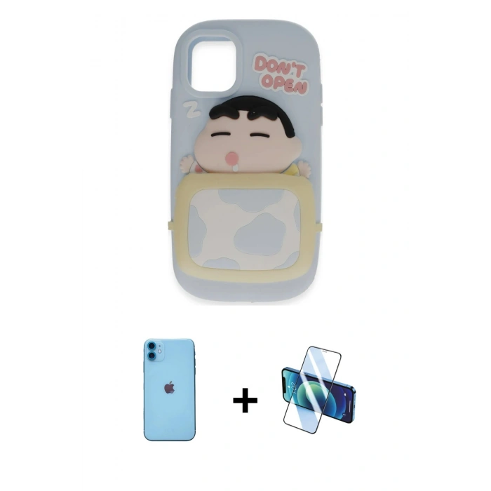 MARSİLYAN™- iPhone 11 Kılıf Akış Yansıma - Siyah 3D Antistatik Seramik Nano Ekran Koruyucu + Neon Fosforlu Kamera Lens - MI