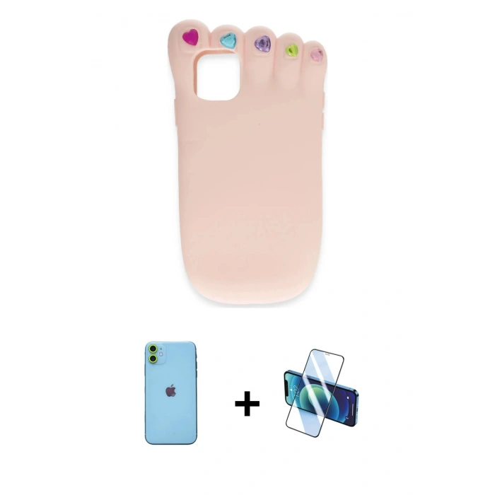MARSİLYAN™- iPhone 11 Kılıf Akış Yansıma - Siyah 3D Antistatik Seramik Nano Ekran Koruyucu + Neon Fosforlu Kamera Lens - YL