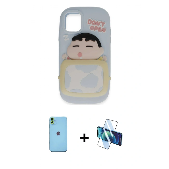 MARSİLYAN™- iPhone 11 Kılıf Akış Yansıma - Siyah 3D Antistatik Seramik Nano Ekran Koruyucu + Neon Fosforlu Kamera Lens - YL