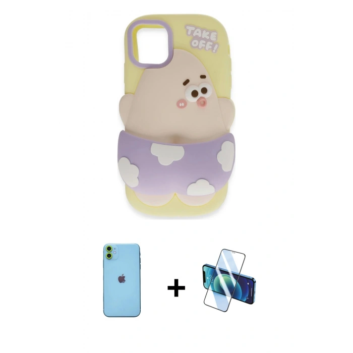 MARSİLYAN™- iPhone 11 Kılıf Akış Yansıma - Siyah 3D Antistatik Seramik Nano Ekran Koruyucu + Neon Fosforlu Kamera Lens - YL