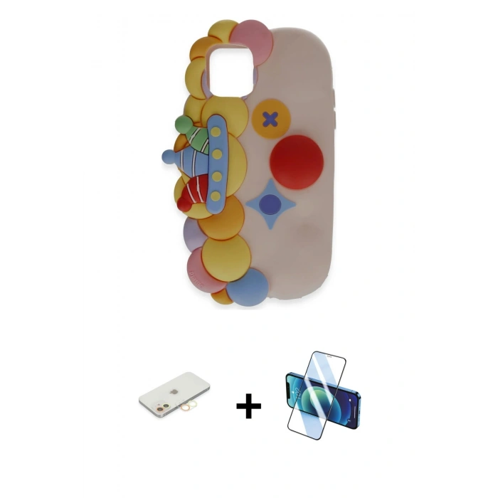 MARSİLYAN™- iPhone 11 Kılıf Akış Yansıma - Siyah 3D Antistatik Seramik Nano Ekran Koruyucu + Renkli Kamera Lens Koruma Cam - SI