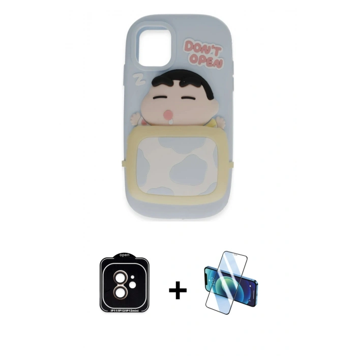 MARSİLYAN™- iPhone 11 Kılıf Akış Yansıma - Siyah 3D Antistatik Seramik Nano Ekran Koruyucu + PVD Metal Kamera Lens - TU
