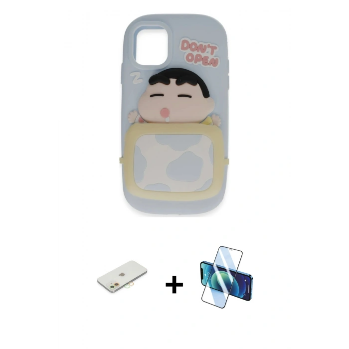 MARSİLYAN™- iPhone 11 Kılıf Akış Yansıma - Siyah 3D Antistatik Seramik Nano Ekran Koruyucu + Renkli Kamera Lens Koruma Cam - TU
