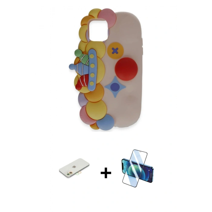 MARSİLYAN™- iPhone 11 Kılıf Akış Yansıma - Siyah 3D Antistatik Seramik Nano Ekran Koruyucu + Renkli Kamera Lens Koruma Cam - TU