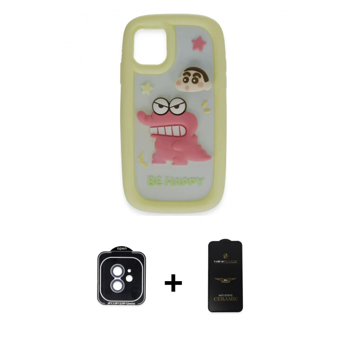 MARSİLYAN™- iPhone 11 Kılıf Akış Yansıma - Siyah 6D Antistatik Mat Seramik Hayalet Nano Ekran Koruyucu + PVD Metal Kamera Lens - MI