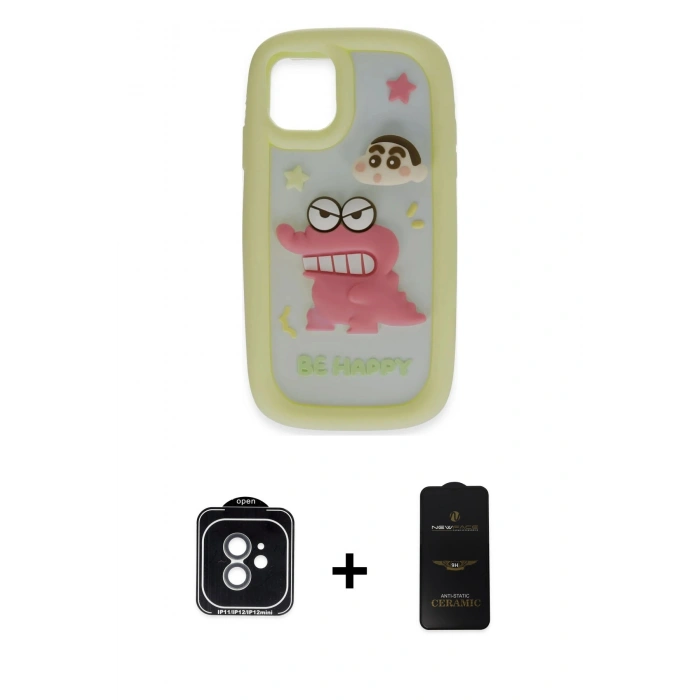 MARSİLYAN™- iPhone 11 Kılıf Akış Yansıma - Siyah 6D Antistatik Mat Seramik Hayalet Nano Ekran Koruyucu + PVD Metal Kamera Lens - YL