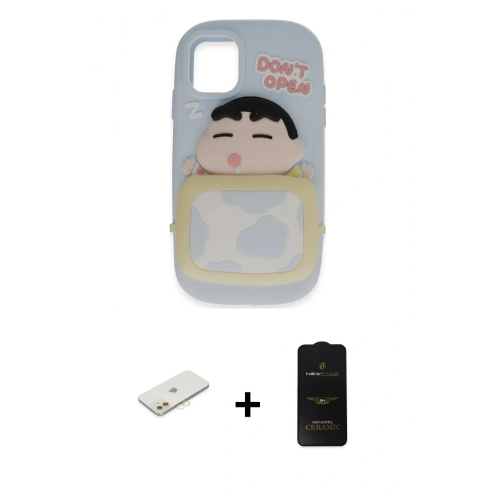 MARSİLYAN™- iPhone 11 Kılıf Akış Yansıma - Siyah 6D Antistatik Mat Seramik Hayalet Nano Ekran Koruyucu + Renkli Kamera Lens Koruma Cam - TU