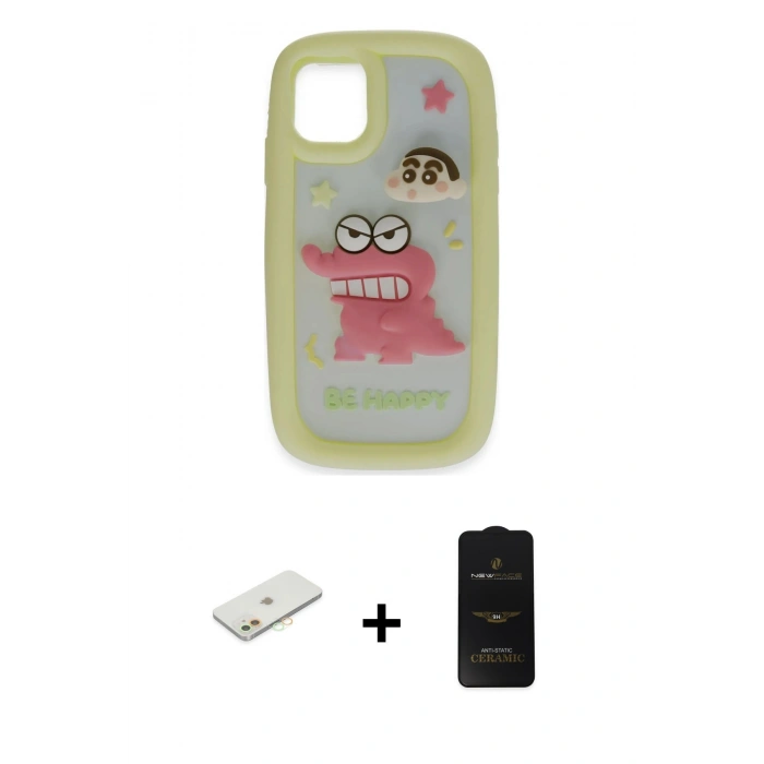 MARSİLYAN™- iPhone 11 Kılıf Akış Yansıma - Siyah 6D Antistatik Mat Seramik Hayalet Nano Ekran Koruyucu + Renkli Kamera Lens Koruma Cam - TU
