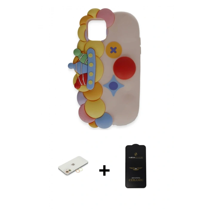 MARSİLYAN™- iPhone 11 Kılıf Akış Yansıma - Siyah 6D Antistatik Mat Seramik Hayalet Nano Ekran Koruyucu + Renkli Kamera Lens Koruma Cam - SI