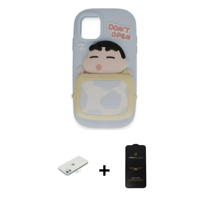 MARSİLYAN™- iPhone 11 Kılıf Akış Yansıma - Siyah 6D Antistatik Mat Seramik Hayalet Nano Ekran Koruyucu + Renkli Kamera Lens Koruma Cam - SI
