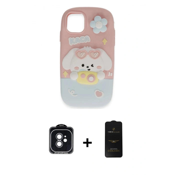 MARSİLYAN™- iPhone 11 Kılıf Akış Yansıma - Siyah 6D Antistatik Mat Seramik Hayalet Nano Ekran Koruyucu + PVD Metal Kamera Lens - SH