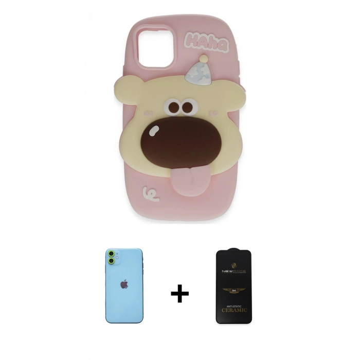 MARSİLYAN™- iPhone 11 Kılıf Akış Yansıma - Siyah 6D Antistatik Mat Seramik Hayalet Nano Ekran Koruyucu + Neon Fosforlu Kamera Lens - YL
