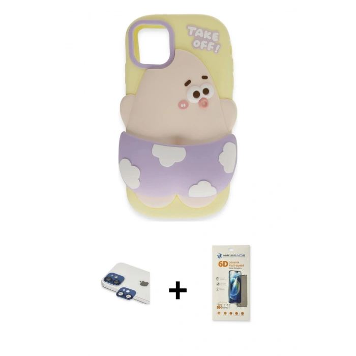 MARSİLYAN™- iPhone 11 Kılıf Akış Yansıma - Siyah 6D Mat Seramik Hayalet Nano Ekran Koruyucu + Lacivert Pers Alüminyum Kamera Lens