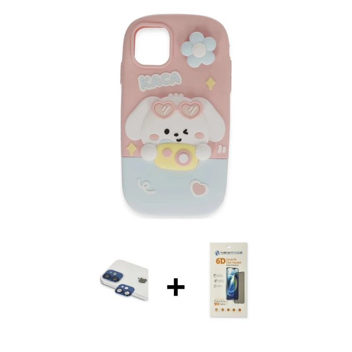 MARSİLYAN™- iPhone 11 Kılıf Akış Yansıma - Siyah 6D Mat Seramik Hayalet Nano Ekran Koruyucu + Lacivert Pers Alüminyum Kamera Lens