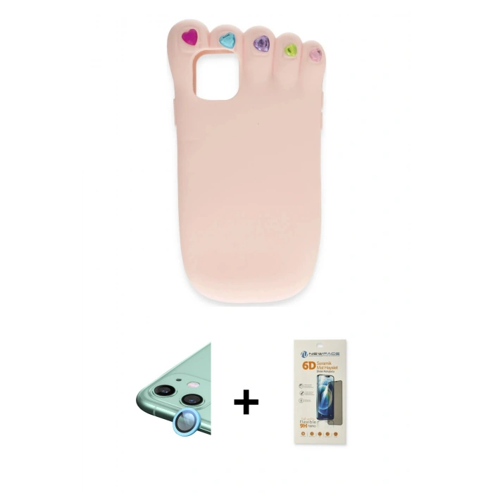 MARSİLYAN™- iPhone 11 Kılıf Akış Yansıma - Siyah 6D Mat Seramik Hayalet Nano Ekran Koruyucu + Raze Metal Kamera Lens - MI