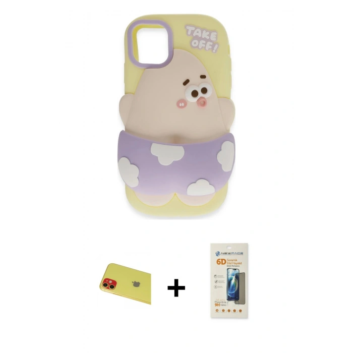 MARSİLYAN™- iPhone 11 Kılıf Akış Yansıma - Siyah 6D Mat Seramik Hayalet Nano Ekran Koruyucu + Rainbow Kamera Lens Koruma Cam - KI