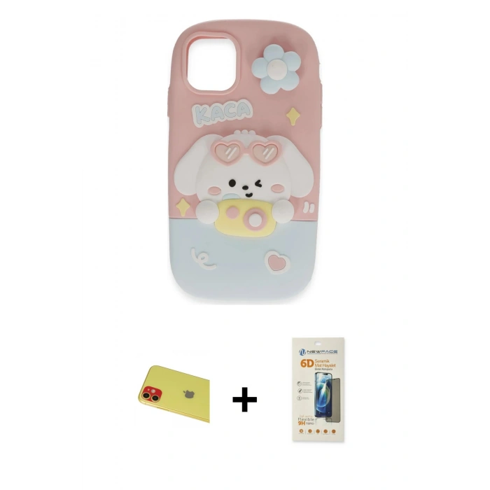 MARSİLYAN™- iPhone 11 Kılıf Akış Yansıma - Siyah 6D Mat Seramik Hayalet Nano Ekran Koruyucu + Rainbow Kamera Lens Koruma Cam - KI