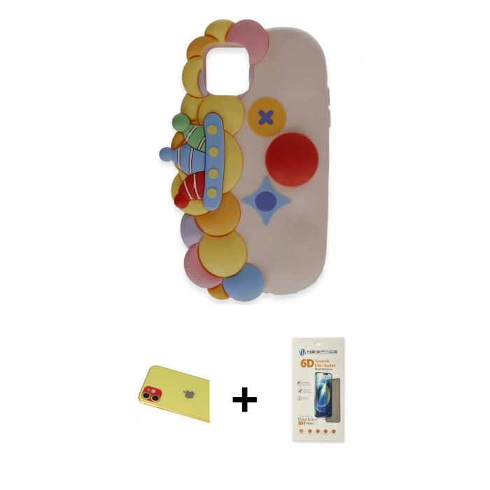 MARSİLYAN™- iPhone 11 Kılıf Akış Yansıma - Siyah 6D Mat Seramik Hayalet Nano Ekran Koruyucu + Rainbow Kamera Lens Koruma Cam - KI