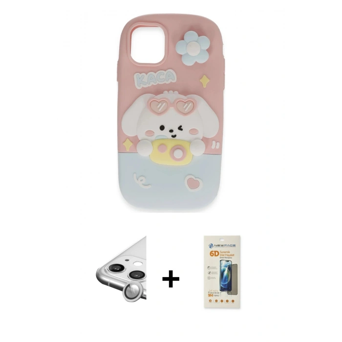 MARSİLYAN™- iPhone 11 Kılıf Akış Yansıma - Siyah 6D Mat Seramik Hayalet Nano Ekran Koruyucu + Raze Metal Kamera Lens - GS