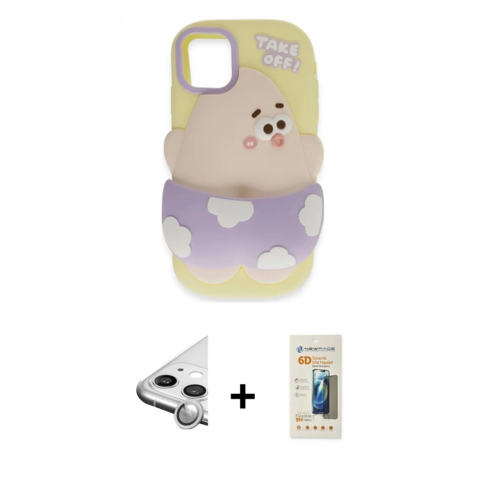 MARSİLYAN™- iPhone 11 Kılıf Akış Yansıma - Siyah 6D Mat Seramik Hayalet Nano Ekran Koruyucu + Raze Metal Kamera Lens - GS