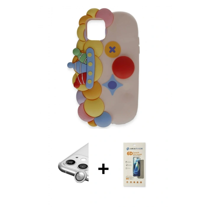 MARSİLYAN™- iPhone 11 Kılıf Akış Yansıma - Siyah 6D Mat Seramik Hayalet Nano Ekran Koruyucu + Raze Metal Kamera Lens - GS