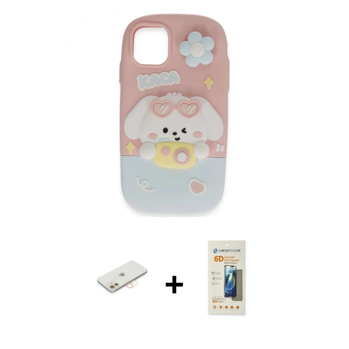 MARSİLYAN™- iPhone 11 Kılıf Akış Yansıma - Siyah 6D Mat Seramik Hayalet Nano Ekran Koruyucu + Renkli Kamera Lens Koruma Cam - SI