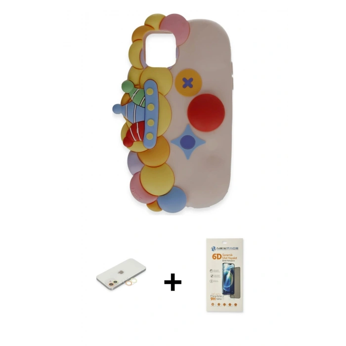 MARSİLYAN™- iPhone 11 Kılıf Akış Yansıma - Siyah 6D Mat Seramik Hayalet Nano Ekran Koruyucu + Renkli Kamera Lens Koruma Cam - SI
