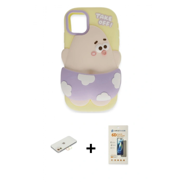 MARSİLYAN™- iPhone 11 Kılıf Akış Yansıma - Siyah 6D Mat Seramik Hayalet Nano Ekran Koruyucu + Renkli Kamera Lens Koruma Cam - SI