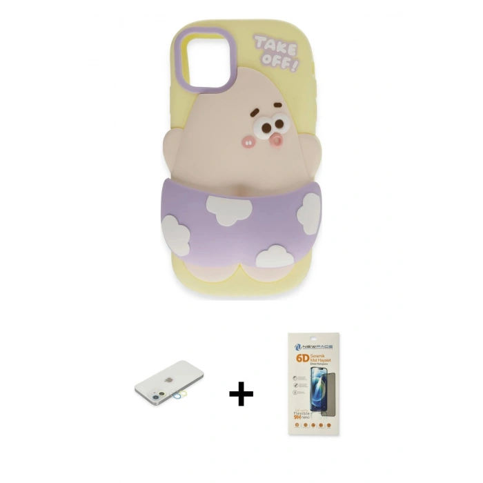 MARSİLYAN™- iPhone 11 Kılıf Akış Yansıma - Siyah 6D Mat Seramik Hayalet Nano Ekran Koruyucu + Renkli Kamera Lens Koruma Cam - SI