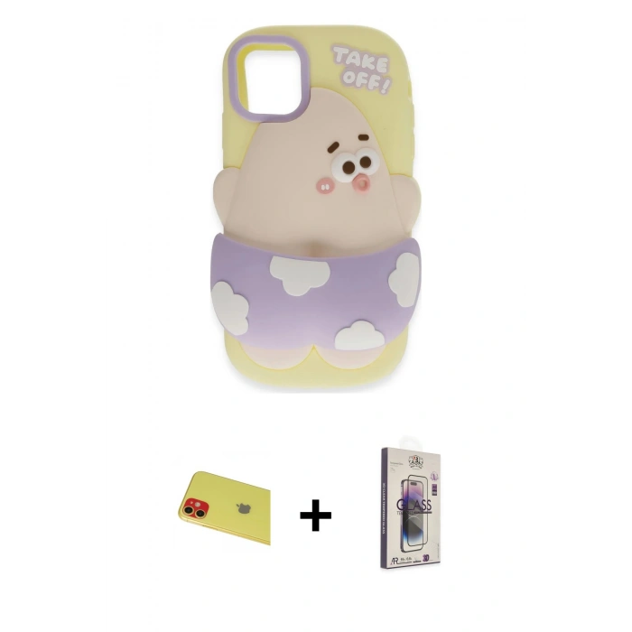 MARSİLYAN™- iPhone 11 Kılıf Akış Yansıma - Siyah Bilvis 3D Cam Ekran Koruyucu + Rainbow Kamera Lens Koruma Cam - KI