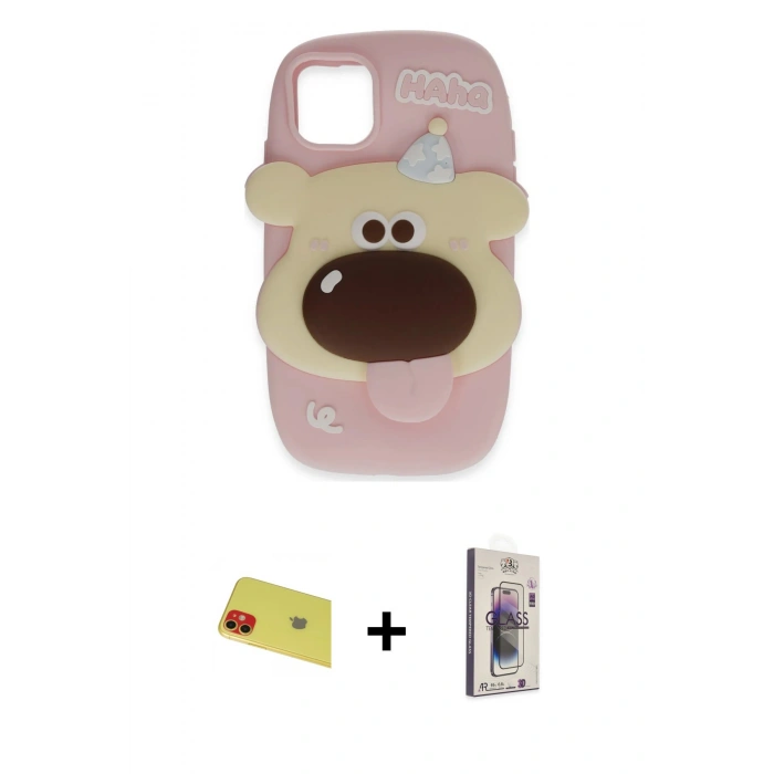 MARSİLYAN™- iPhone 11 Kılıf Akış Yansıma - Siyah Bilvis 3D Cam Ekran Koruyucu + Rainbow Kamera Lens Koruma Cam - KI