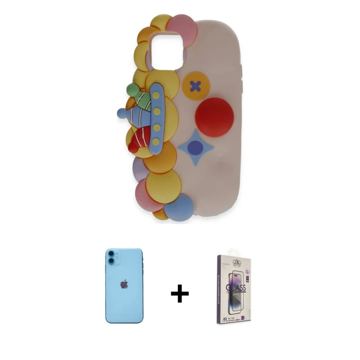 MARSİLYAN™- iPhone 11 Kılıf Akış Yansıma - Siyah Bilvis 3D Cam Ekran Koruyucu + Neon Fosforlu Kamera Lens - MI