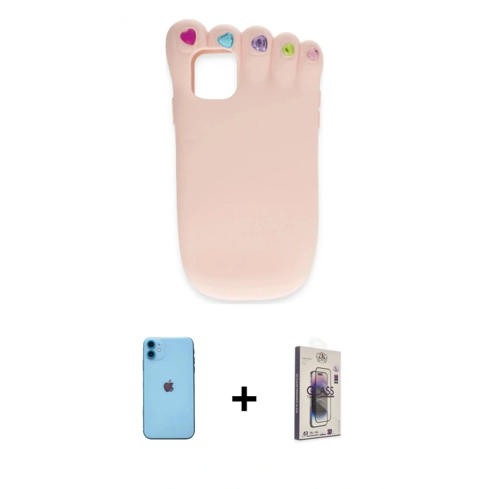 MARSİLYAN™- iPhone 11 Kılıf Akış Yansıma - Siyah Bilvis 3D Cam Ekran Koruyucu + Neon Fosforlu Kamera Lens - MI