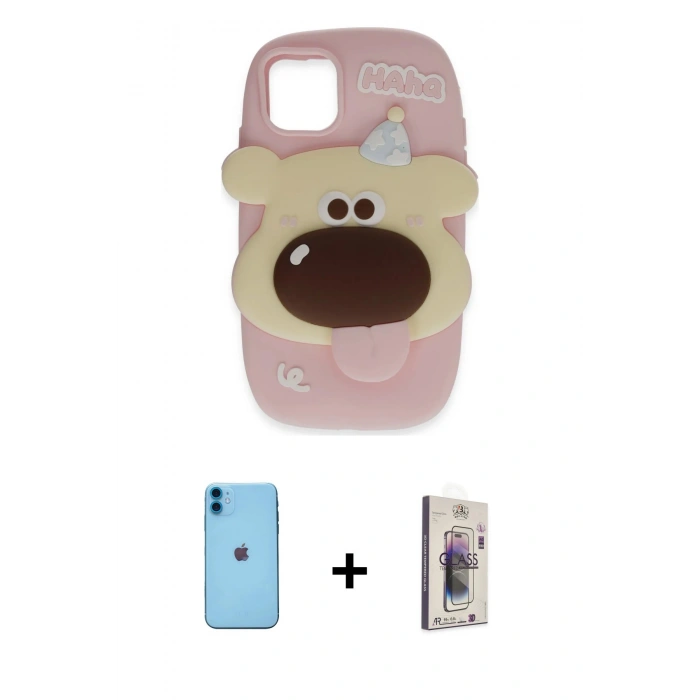 MARSİLYAN™- iPhone 11 Kılıf Akış Yansıma - Siyah Bilvis 3D Cam Ekran Koruyucu + Neon Fosforlu Kamera Lens - MI