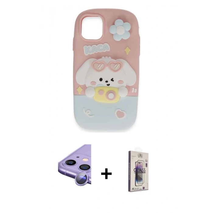 MARSİLYAN™- iPhone 11 Kılıf Akış Yansıma - Siyah Bilvis 3D Cam Ekran Koruyucu + Raze Metal Kamera Lens - MR