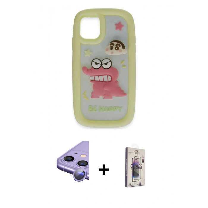MARSİLYAN™- iPhone 11 Kılıf Akış Yansıma - Siyah Bilvis 3D Cam Ekran Koruyucu + Raze Metal Kamera Lens - MR