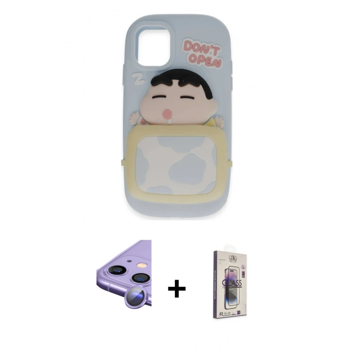 MARSİLYAN™- iPhone 11 Kılıf Akış Yansıma - Siyah Bilvis 3D Cam Ekran Koruyucu + Raze Metal Kamera Lens - MR