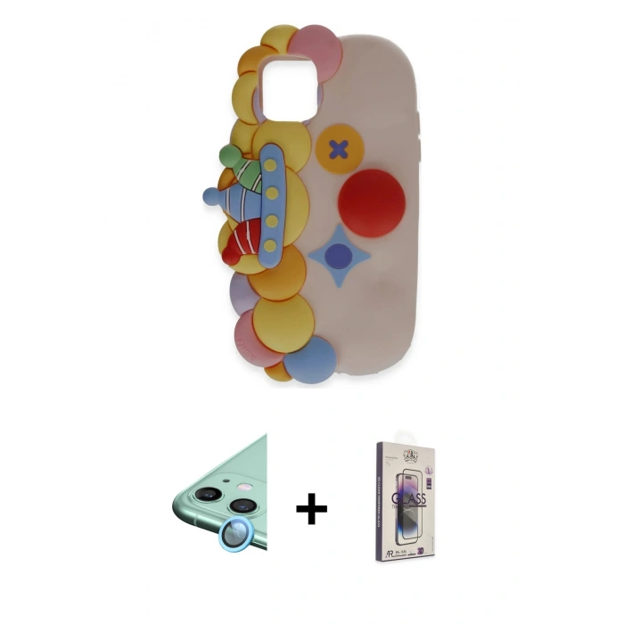 MARSİLYAN™- iPhone 11 Kılıf Akış Yansıma - Siyah Bilvis 3D Cam Ekran Koruyucu + Raze Metal Kamera Lens - MI