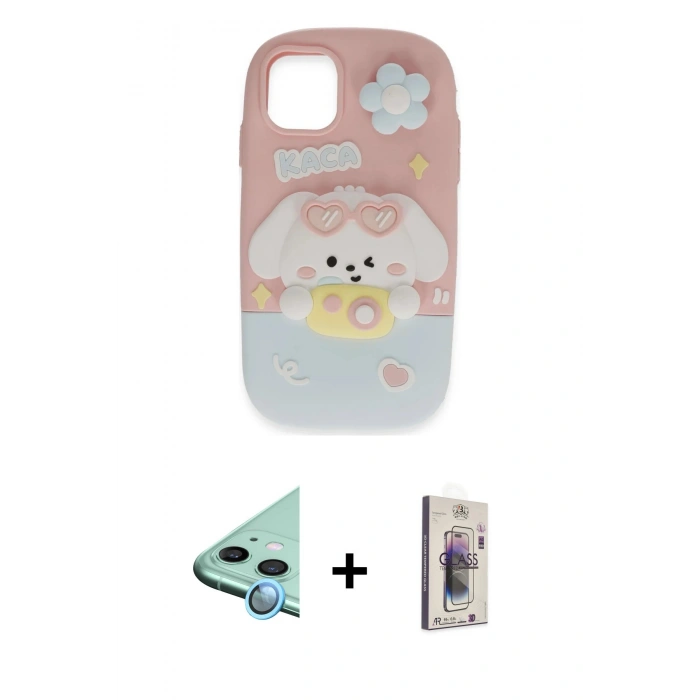 MARSİLYAN™- iPhone 11 Kılıf Akış Yansıma - Siyah Bilvis 3D Cam Ekran Koruyucu + Raze Metal Kamera Lens - MI