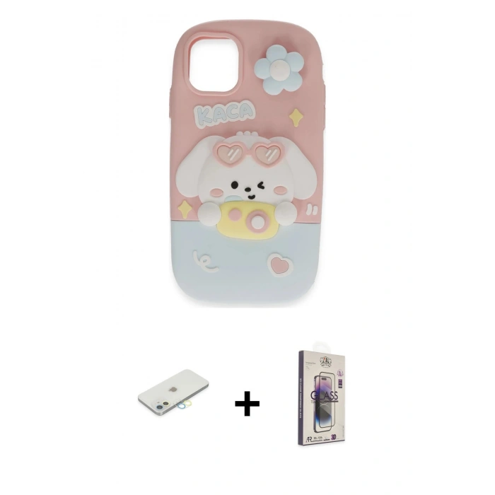 MARSİLYAN™- iPhone 11 Kılıf Akış Yansıma - Siyah Bilvis 3D Cam Ekran Koruyucu + Renkli Kamera Lens Koruma Cam - SI